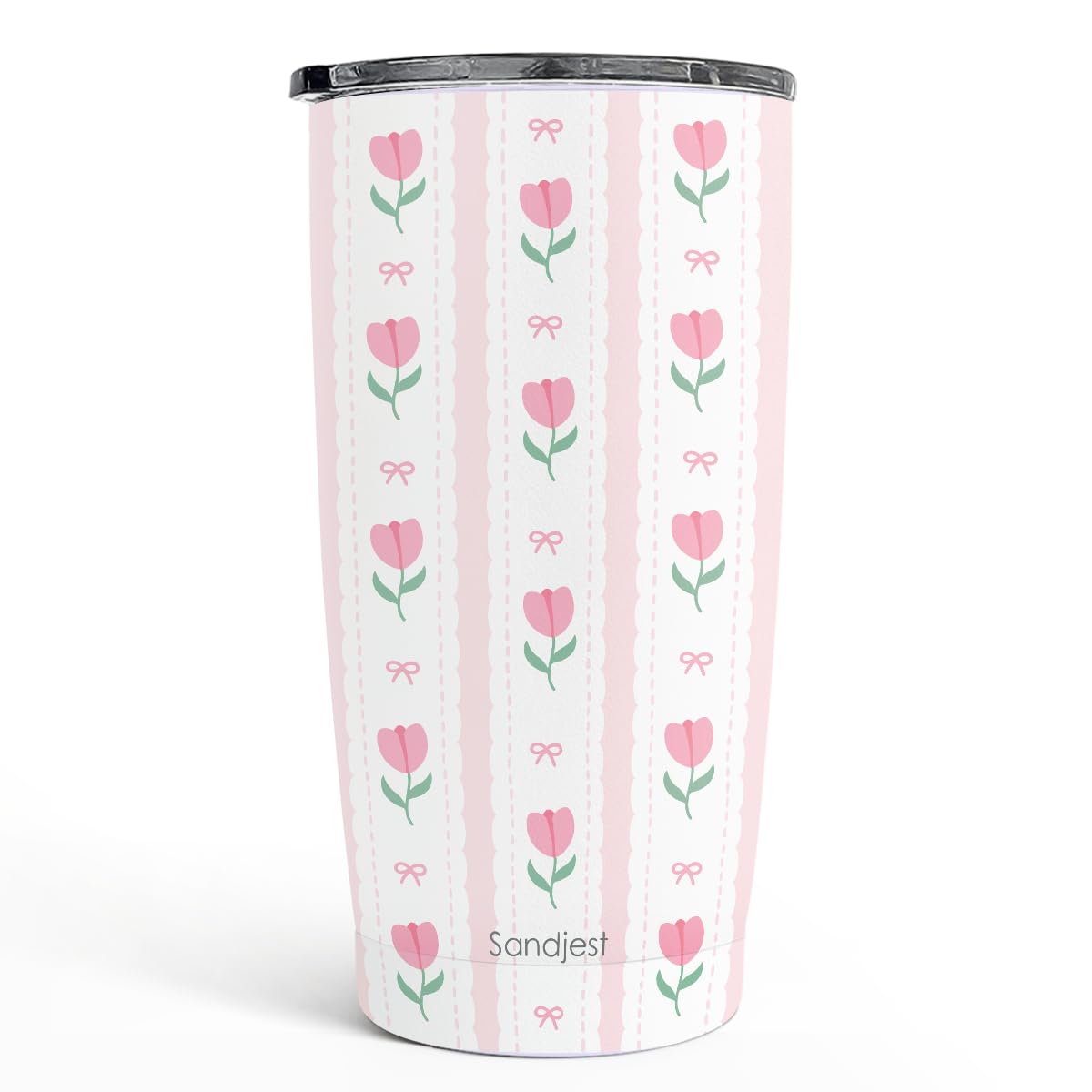 SANDJEST Tulip Tumbler 20oz front view showing portable design and temperature retention.