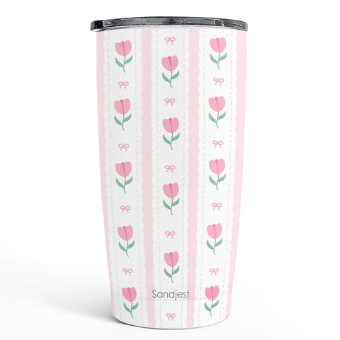 SANDJEST Tulip Tumbler 20oz front view showing portable design and temperature retention.