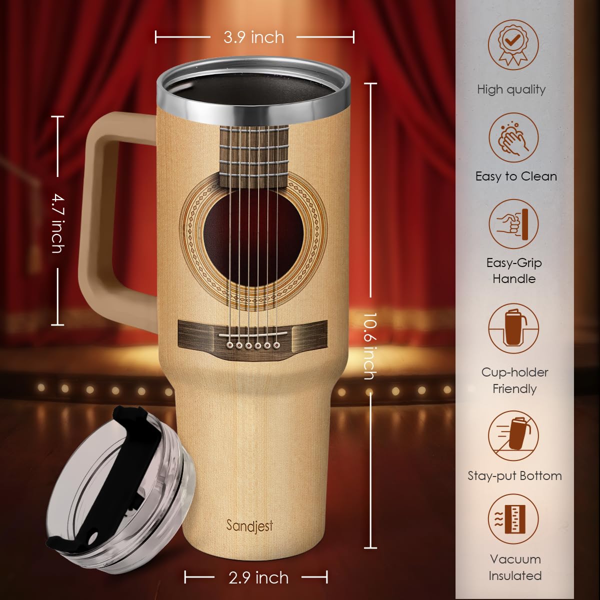 SANDJEST tumbler with lid and straw for travel and studio use