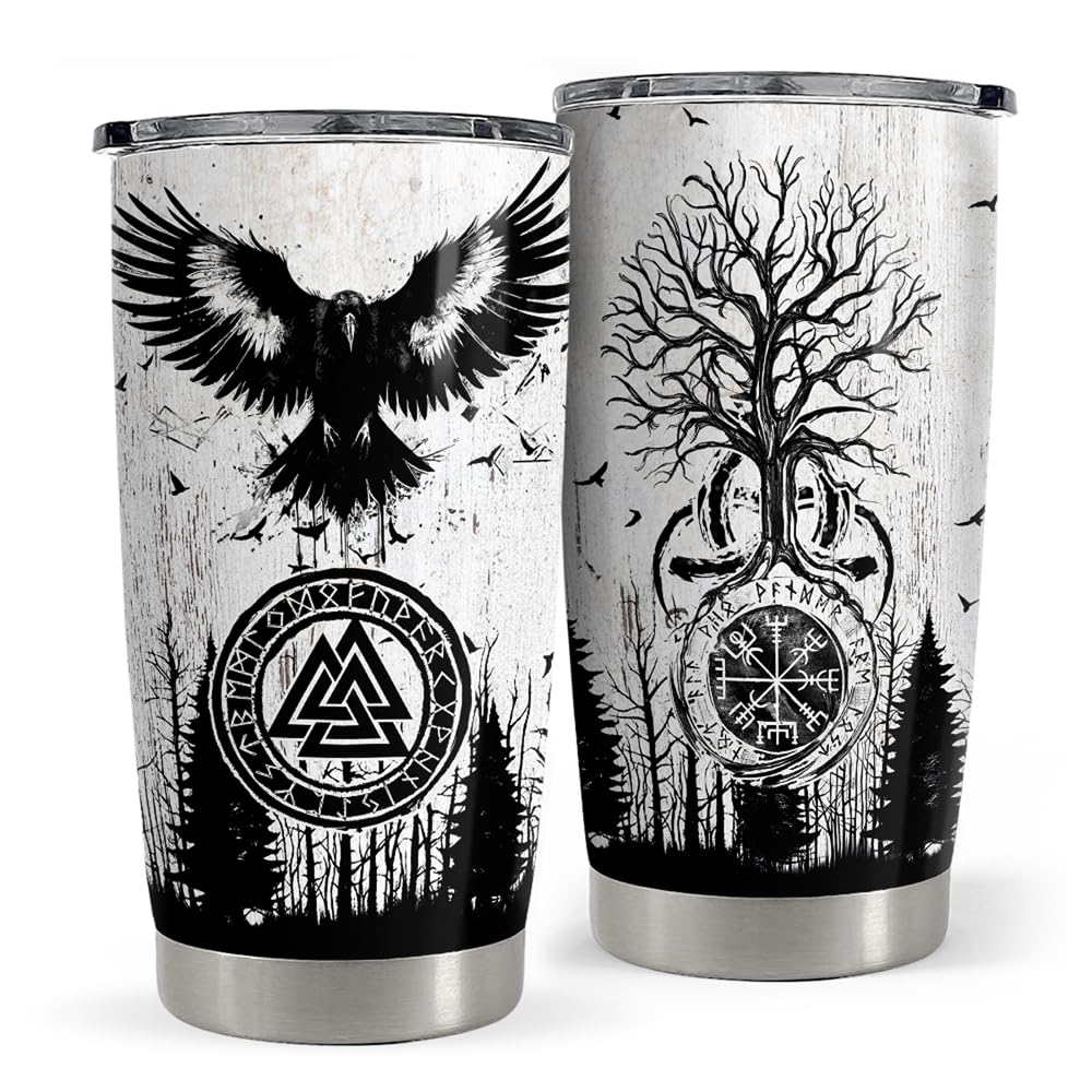 SANDJEST Viking Tumbler 20oz front view in stainless steel for travel