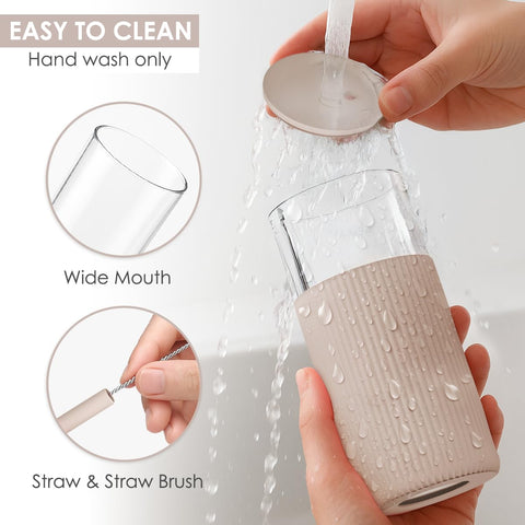 SANDJEST wide-mouth glass tumbler for easy filling and cleaning