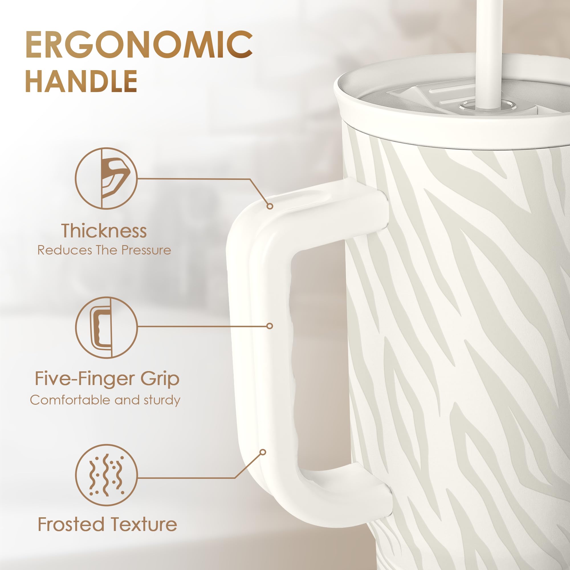 SANDJEST Zebra Skin 40oz insulated stainless steel keeps drinks cold or hot longer.