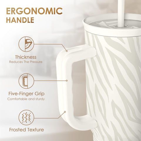 SANDJEST Zebra Skin 40oz insulated stainless steel keeps drinks cold or hot longer.