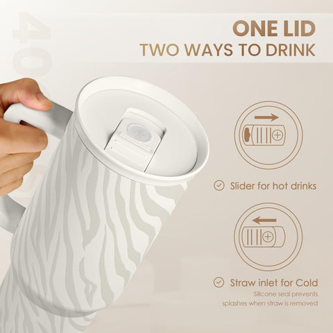SANDJEST Zebra Skin tumbler lid seals securely for travel.