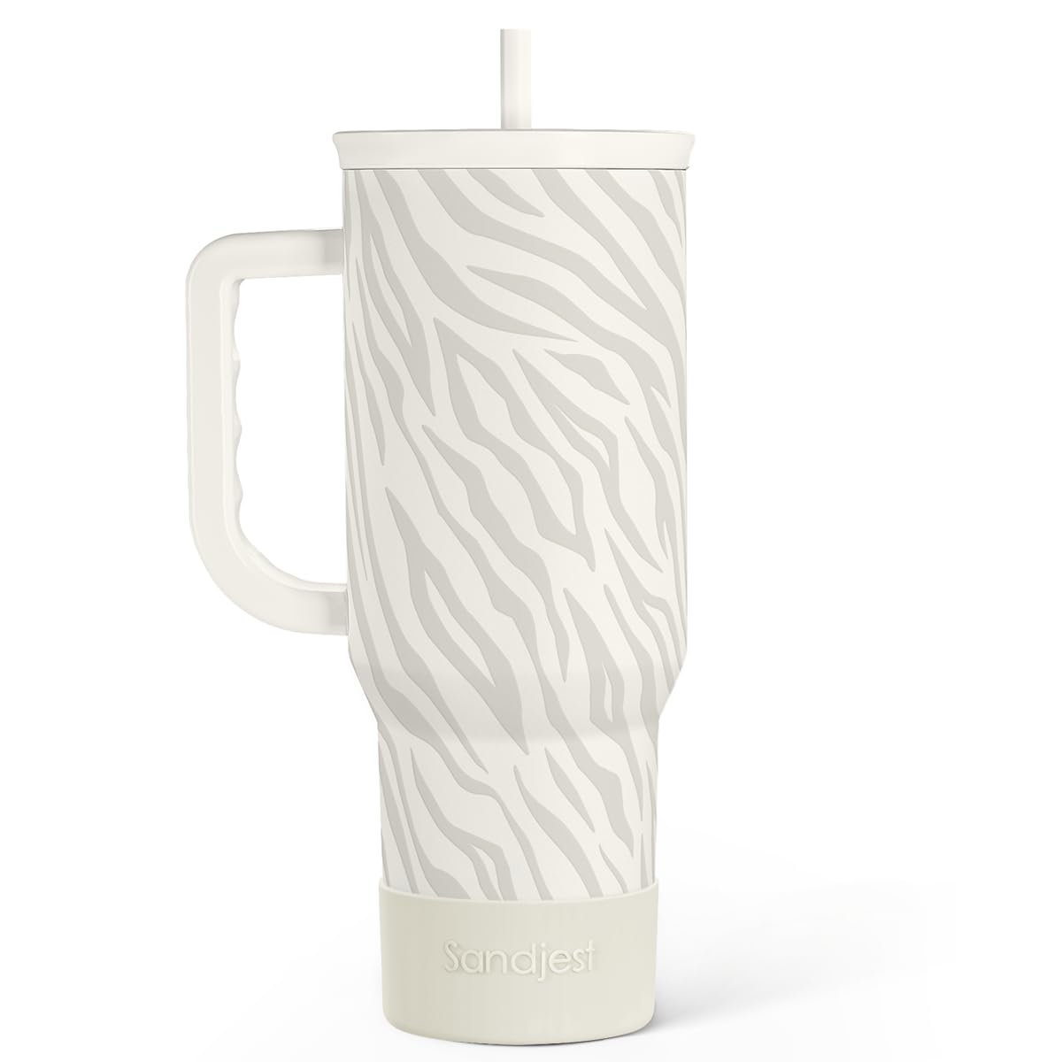 SANDJEST Zebra Skin 40oz slider tumbler with handle for easy transport and all-day hydration.