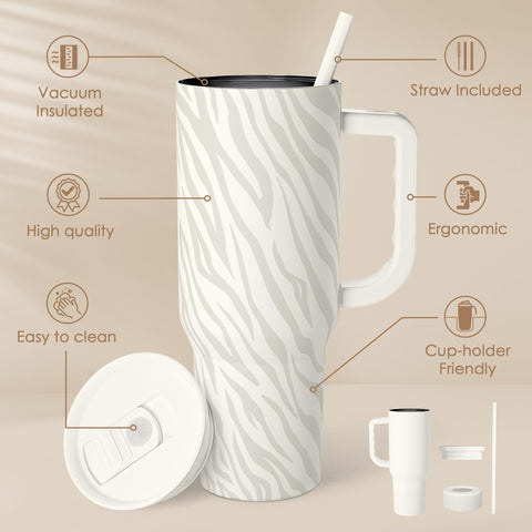 SANDJEST Zebra Skin 40oz tumbler with straw for spill-free sipping on the go.