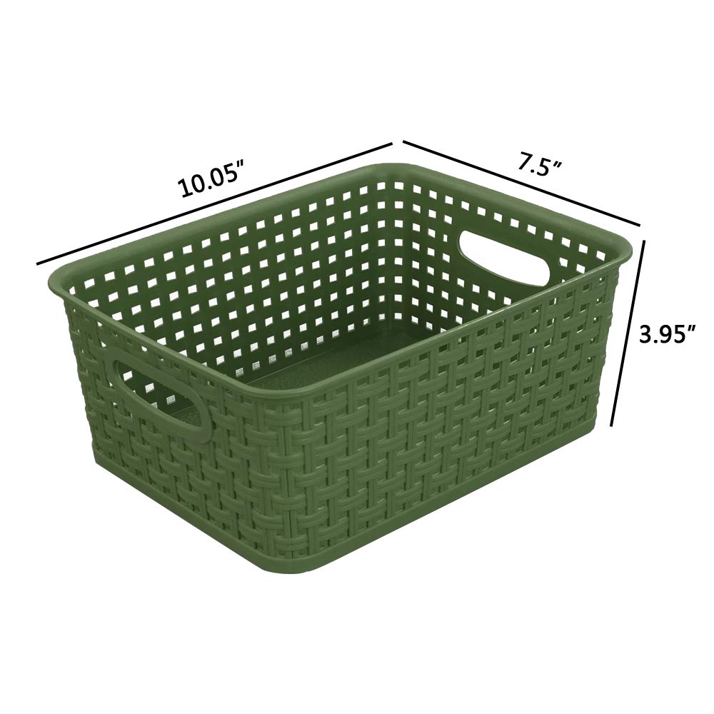 Sandmovie green basket helps declutter bathroom and office countertops.