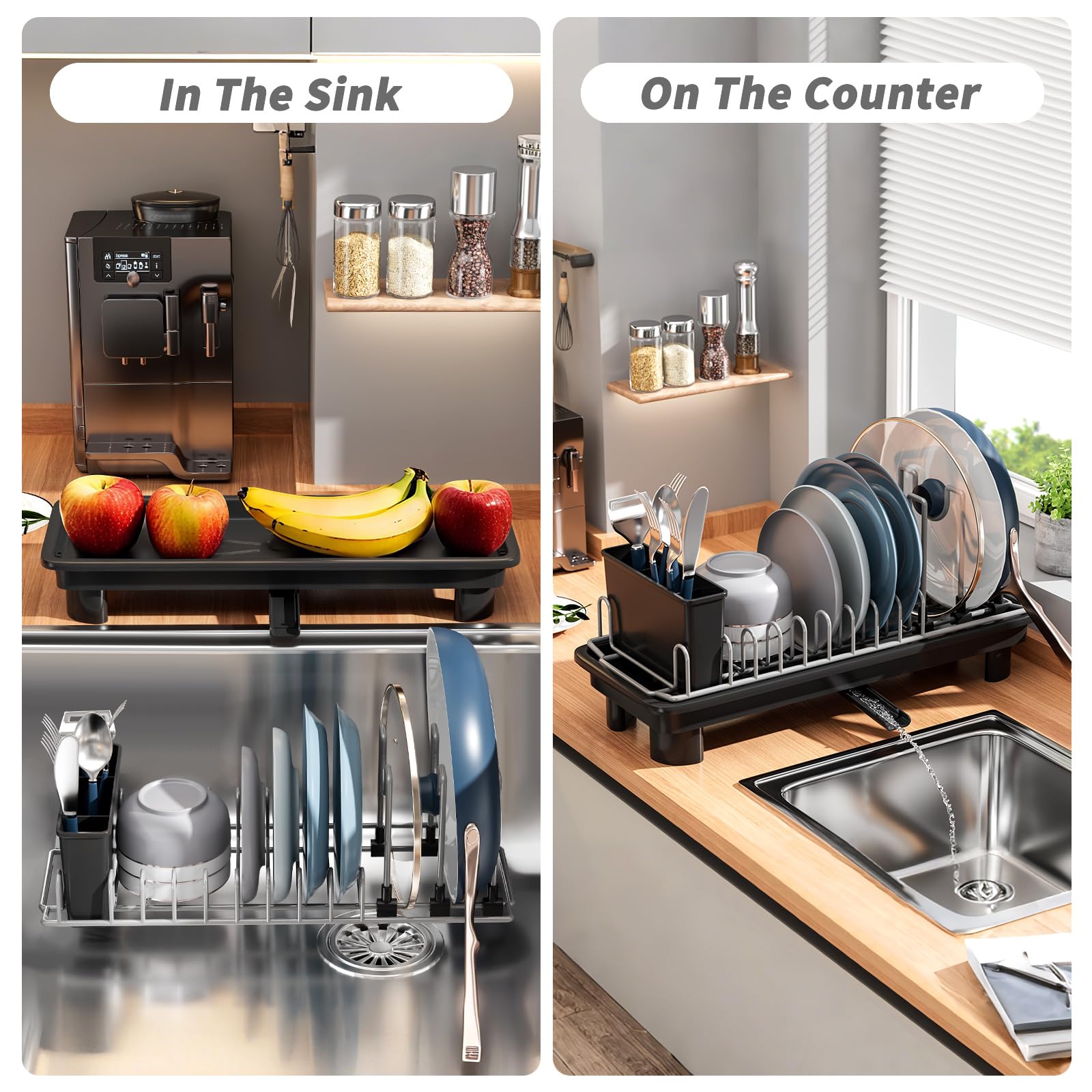SanDream dish rack with removable utensil holder organized cutlery