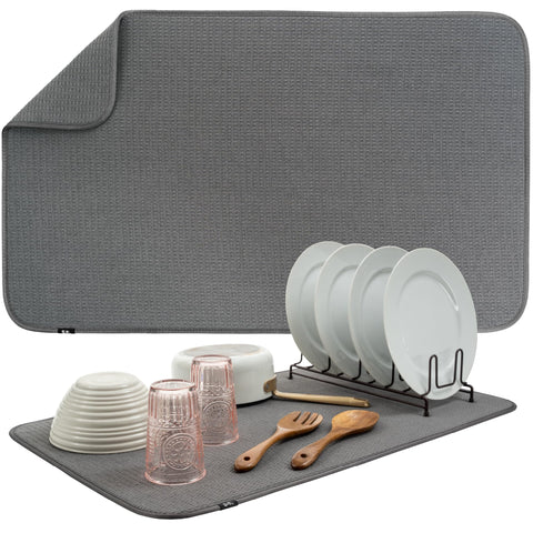 S&T INC jumbo dish drying mat in charcoal absorbs water quickly to keep counters dry