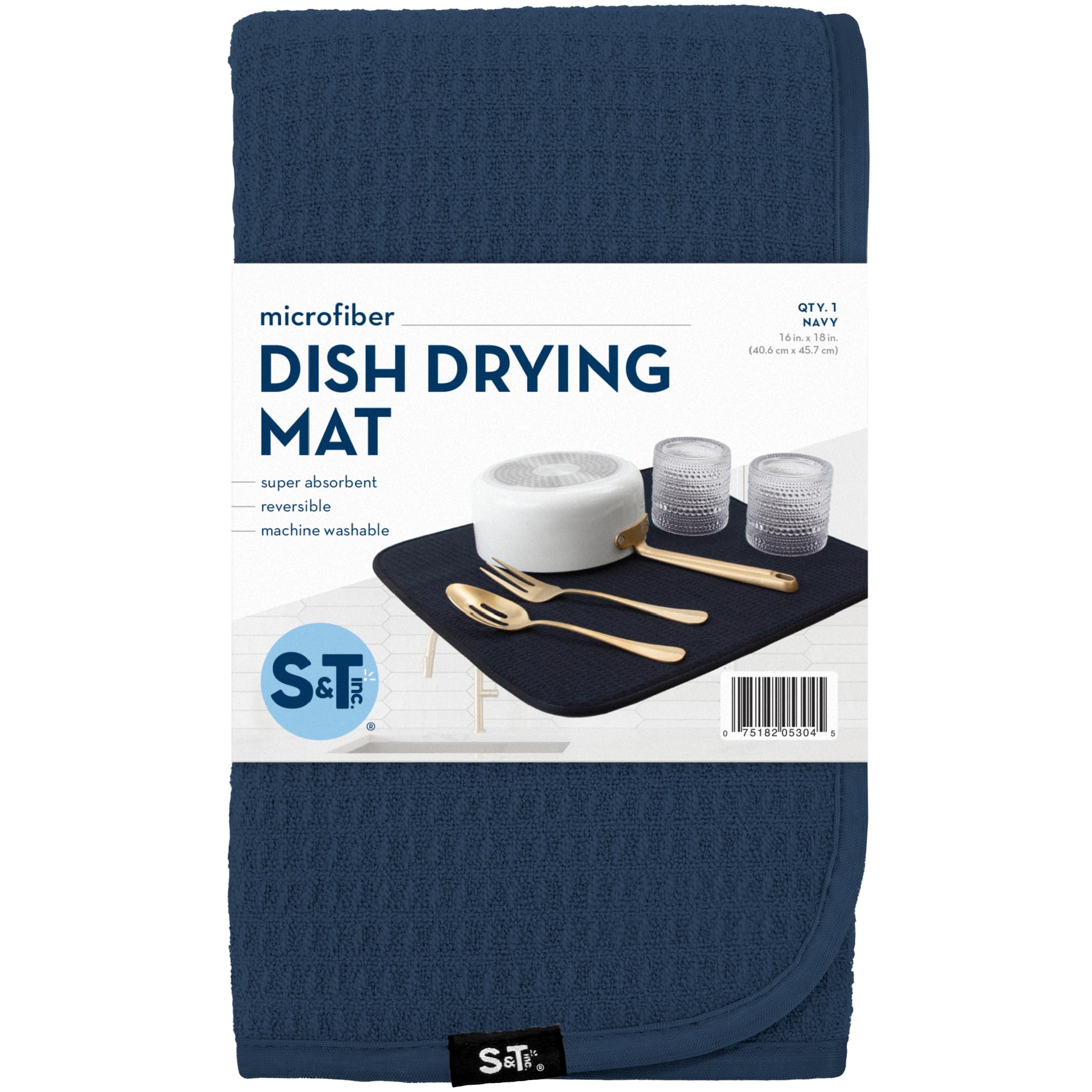 S&T INC. Navy color of dish drying mat adds style while drying.
