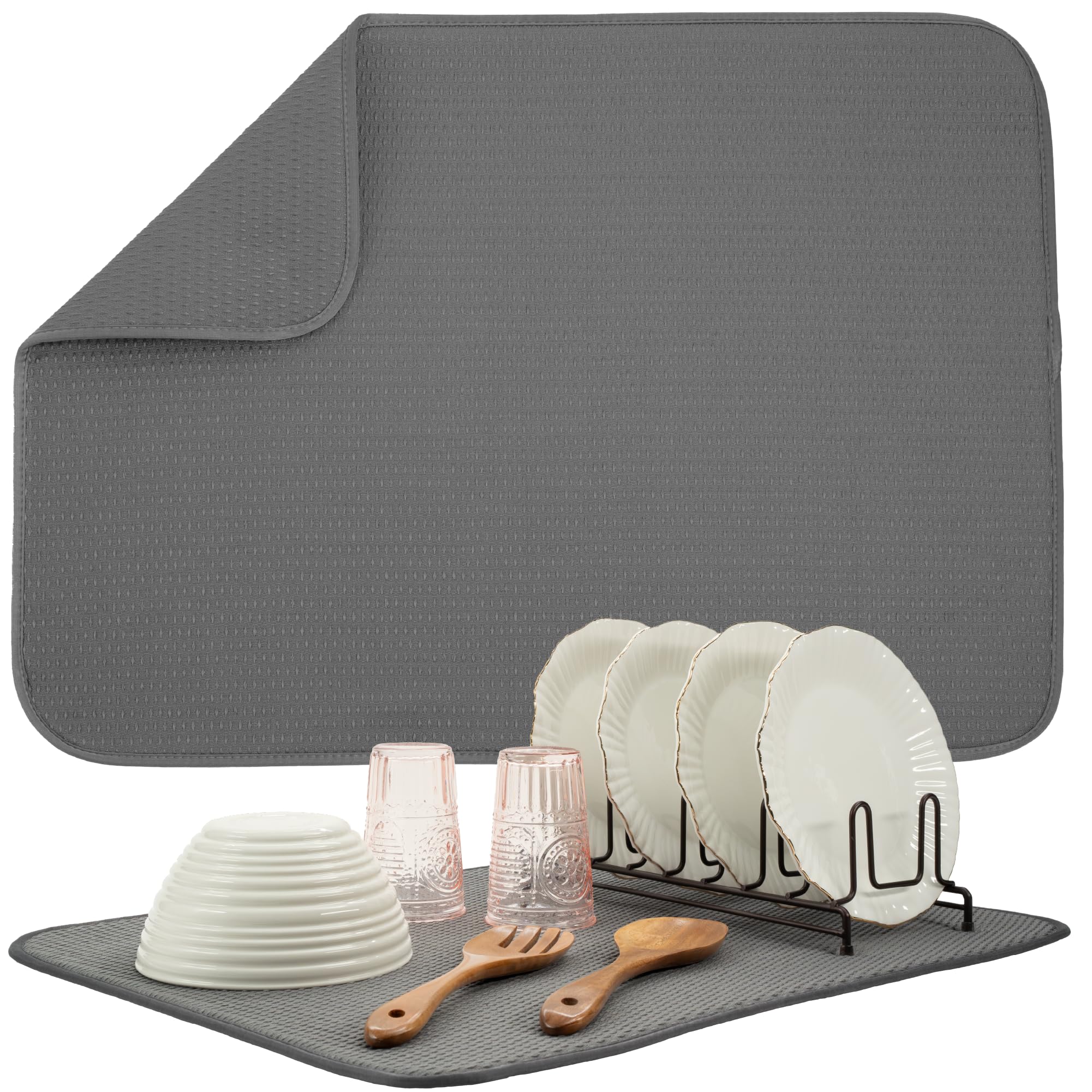 S&T INC. Dish Drying Mat XL general grey keeps countertops dry