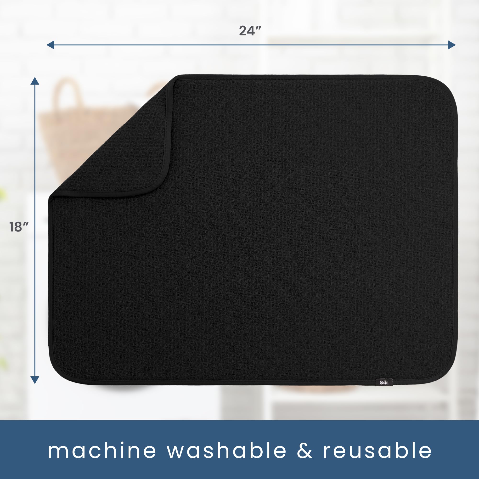 S&T INC. Dish Drying Mat XL, machine washable for easy care.