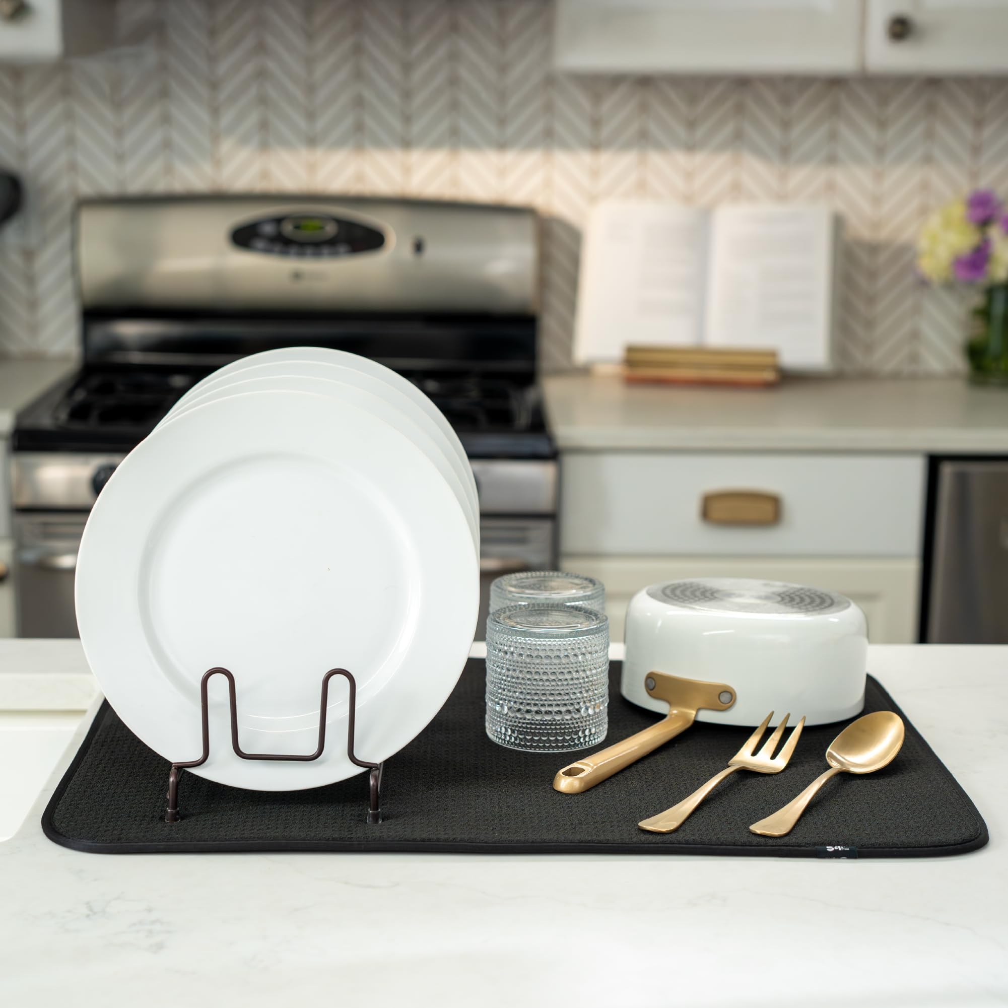 S&T INC. Dish Drying Mat XL under rack, catches drips.