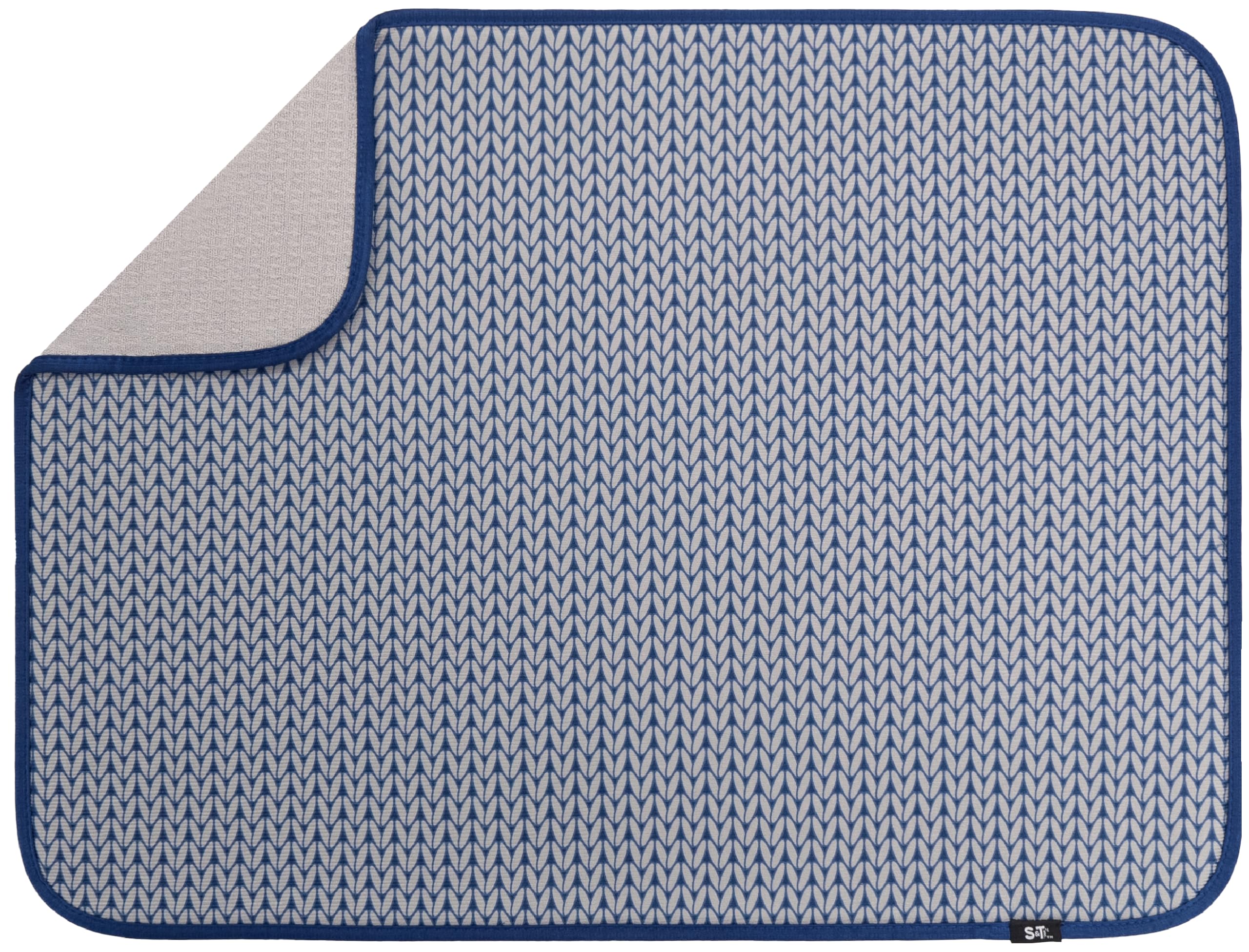 S&T INC Dish Drying Mat XL in blue absorbs water to protect countertops