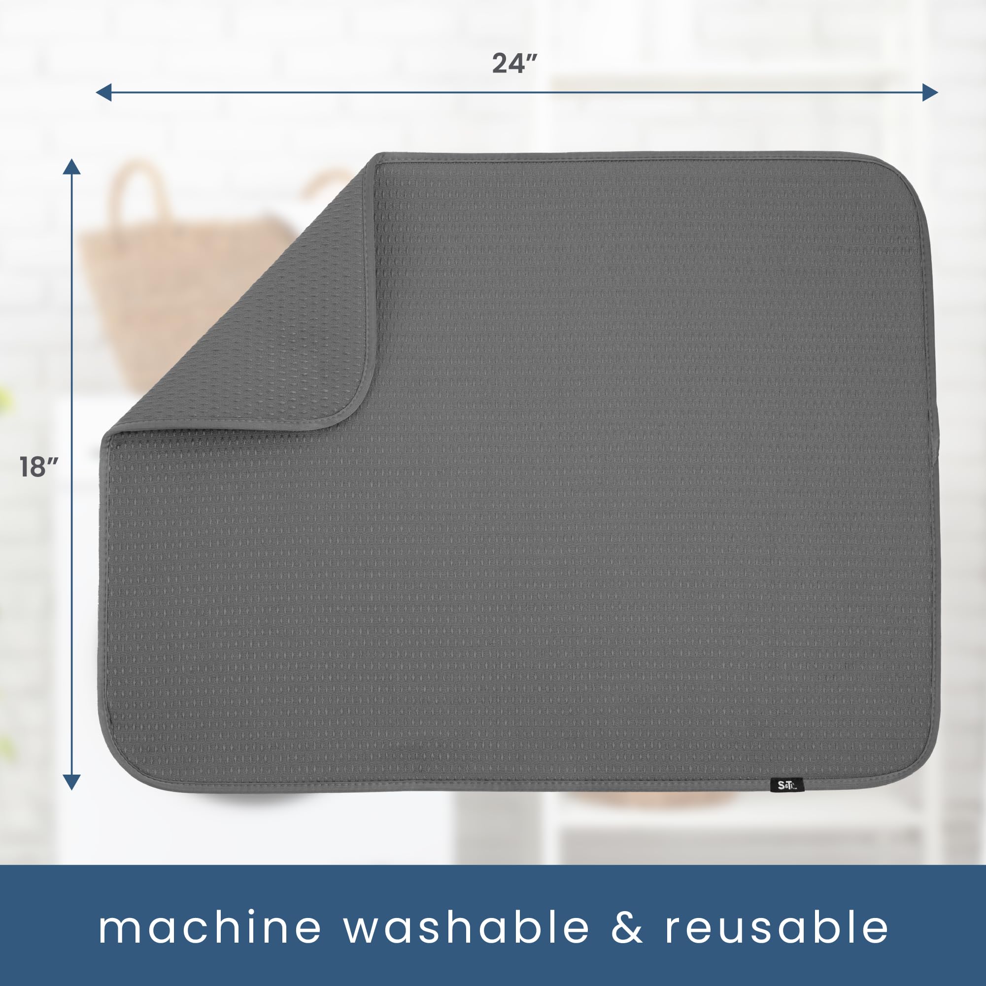 S&T INC. Dish Drying Mat XL measures 18 by 24 inches for large counter space