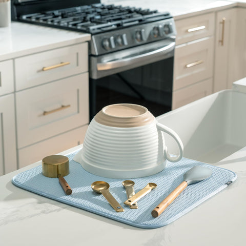 S&T INC. dish drying mat with reversible design for flexible drying options.