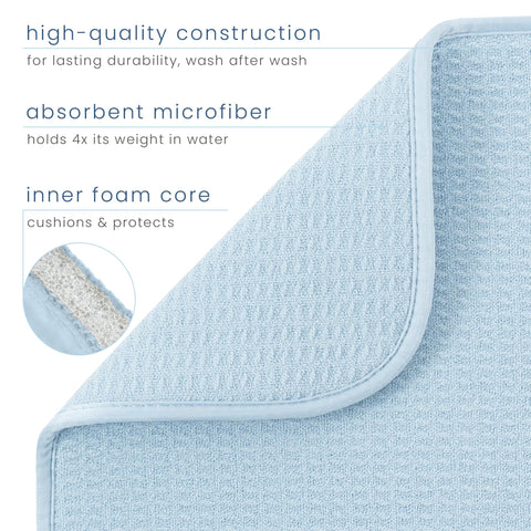 S&T INC. dish drying mat placed under a rack catches drips and protects counters.