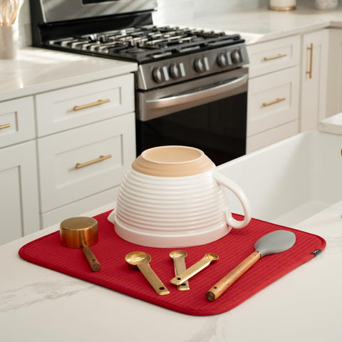 S&T INC. dish drying mat absorbent microfiber supports delicate items without scratches.