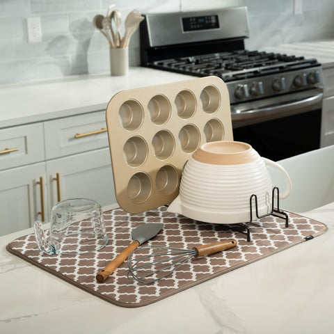 S&T INC. microfiber dish-drying mat shown absorbent and practical on a counter.