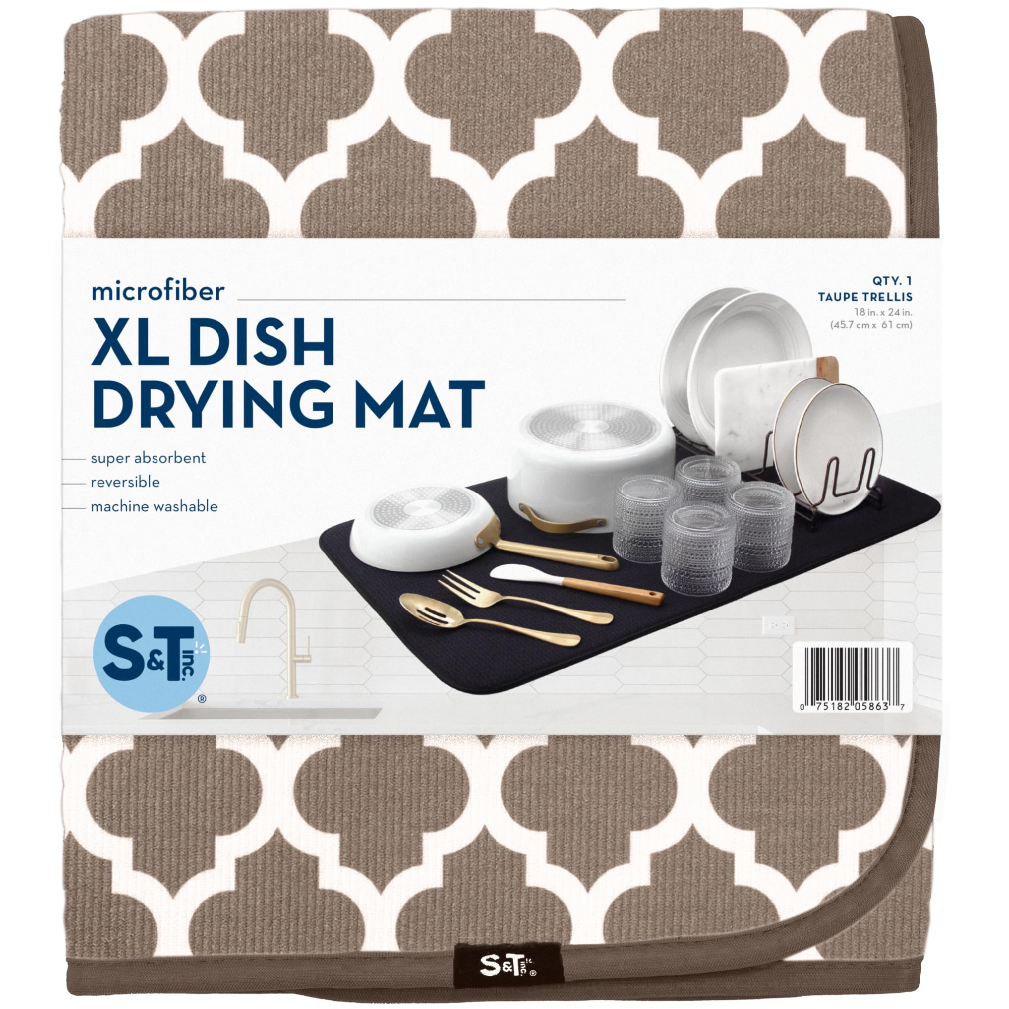 S&T INC. XL drying mat keeps cookware organized on the counter.