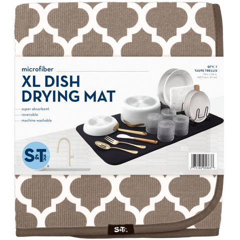 S&T INC. XL drying mat keeps cookware organized on the counter.