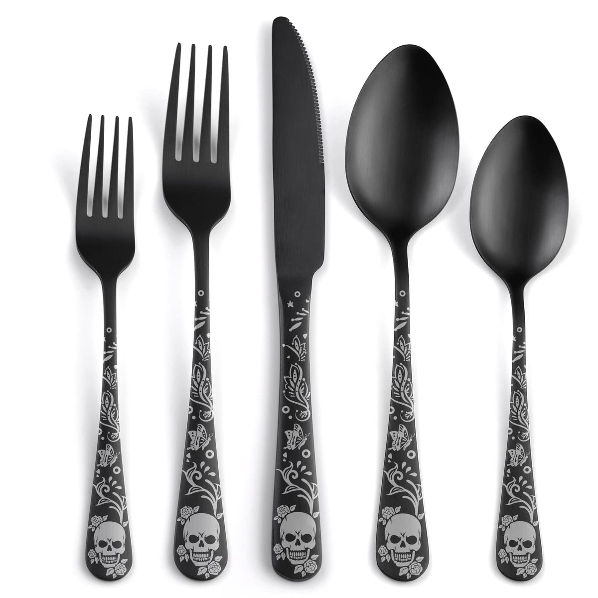 SANLUNS skull-pattern matte silverware for eight elevates gothic dining at home