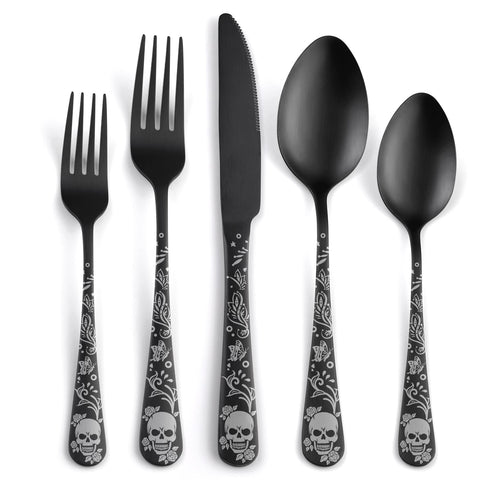 SANLUNS skull-pattern matte silverware for eight elevates gothic dining at home
