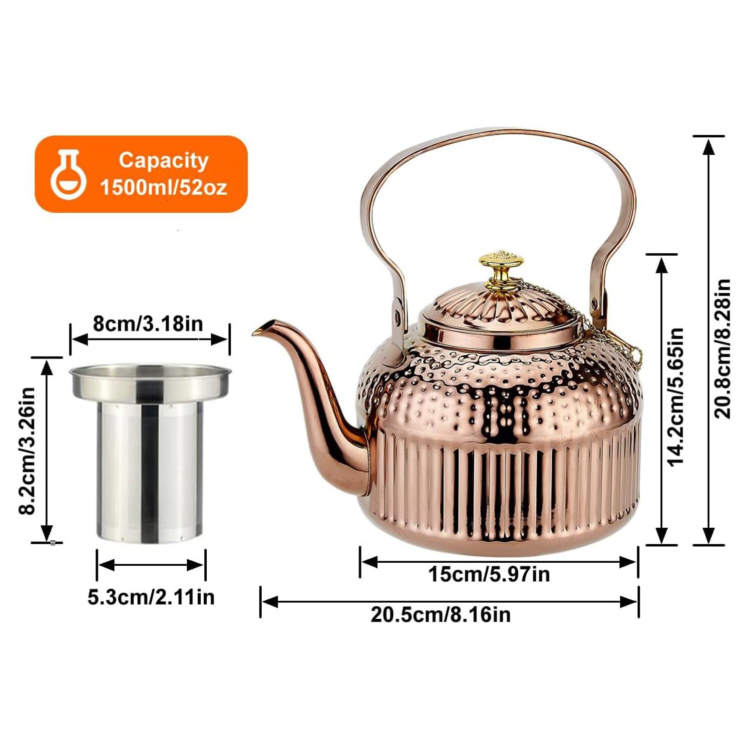 SANQIAHOME antique teapot 1.5l gold tone finish for elegant serving.