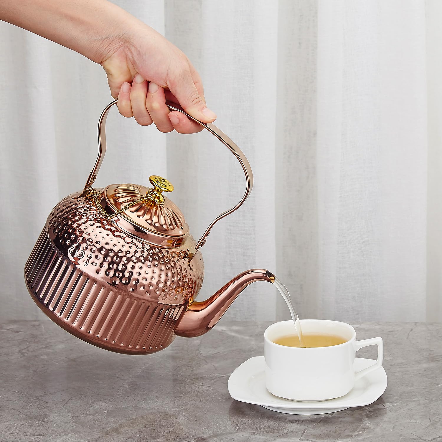 SANQIAHOME antique teapot 1.5l red copper finish with built-in infuser.