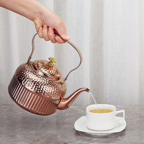 SANQIAHOME antique teapot 1.5l red copper finish with built-in infuser.