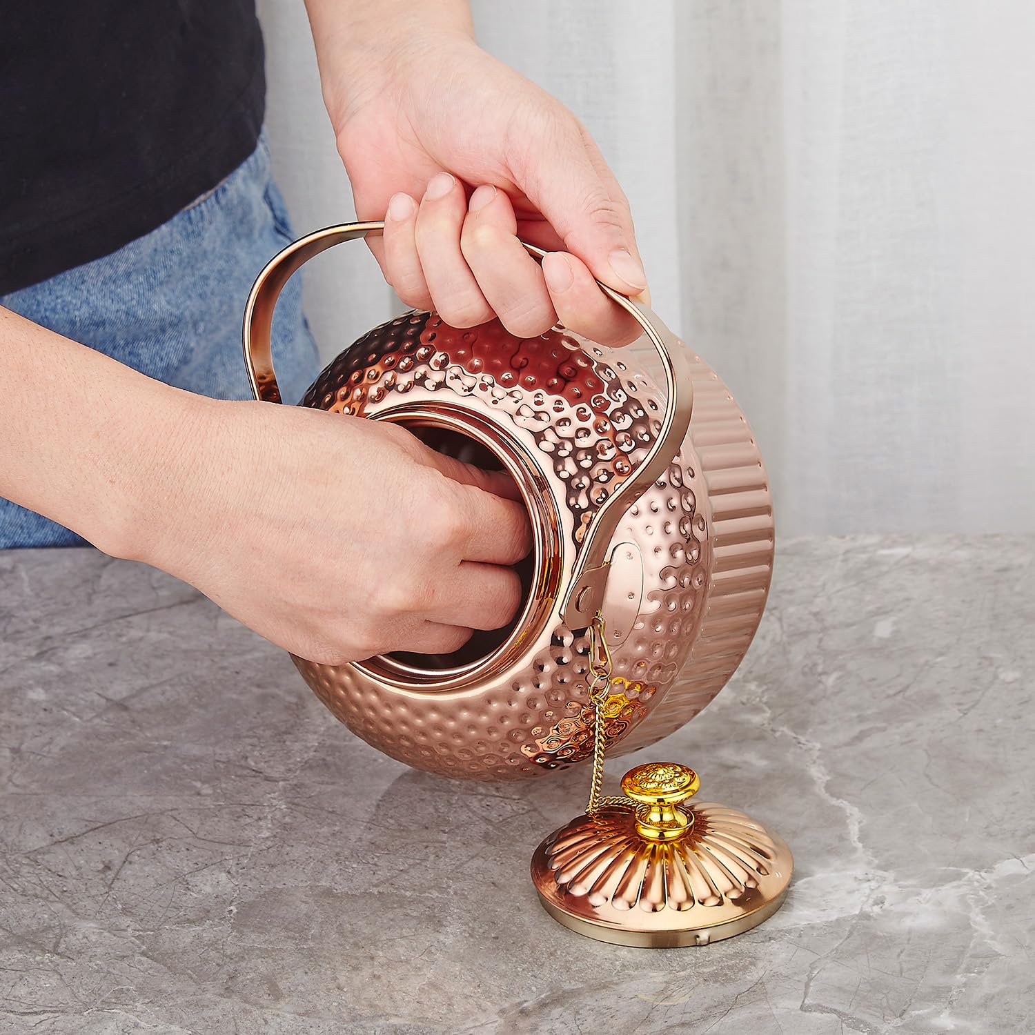 SANQIAHOME antique teapot 1.5l removable infuser for easy brewing.