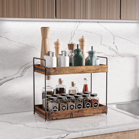 SANRETAHO kitchen counter spice rack organized with spice jars.