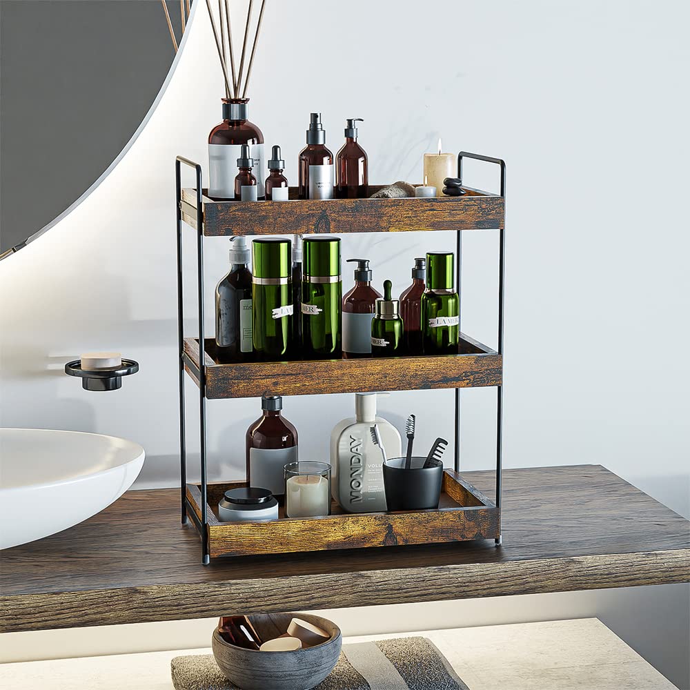 SANRETAHO wood spice rack, 3-tier design, keeps culinary jars within reach.