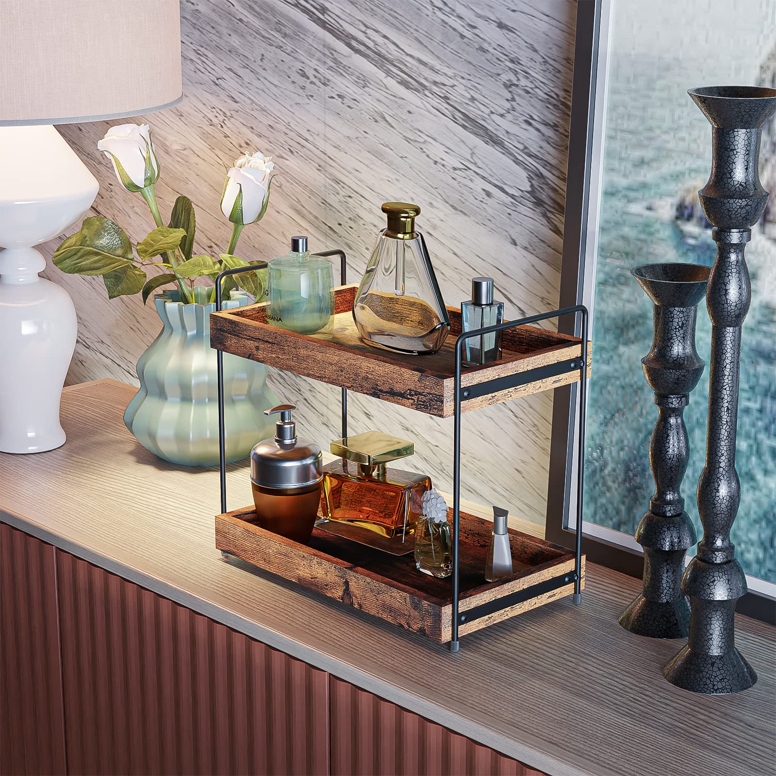 SANRETAHO rustic brown wood finish complements modern, farmhouse, and industrial decor.