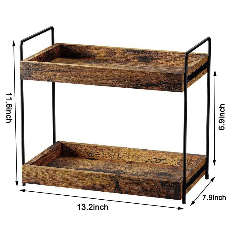SANRETAHO vanity cosmetics organizer shelf holding makeup and skincare items.