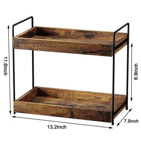 SANRETAHO vanity cosmetics organizer shelf holding makeup and skincare items.
