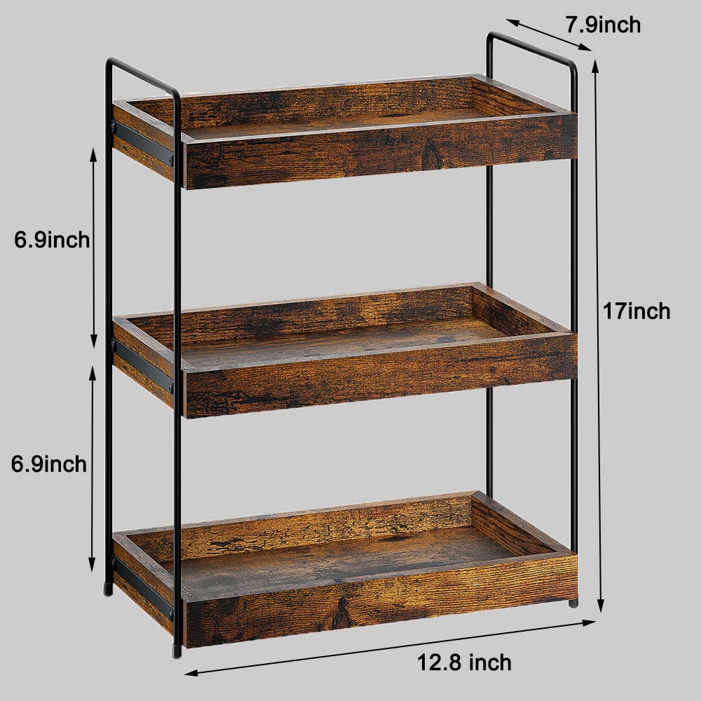 SANRETAHO vanity organizer in wood and metal frame enhances bathroom decor.