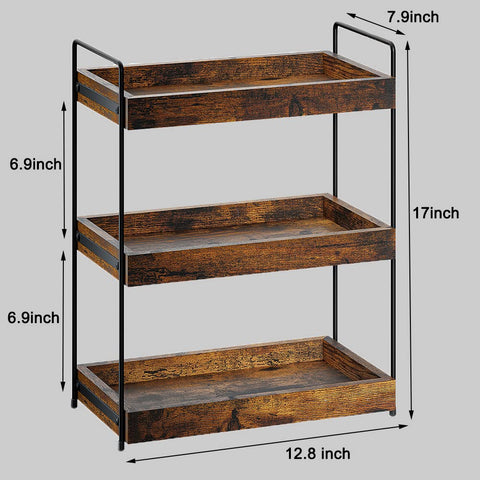 SANRETAHO vanity organizer in wood and metal frame enhances bathroom decor.