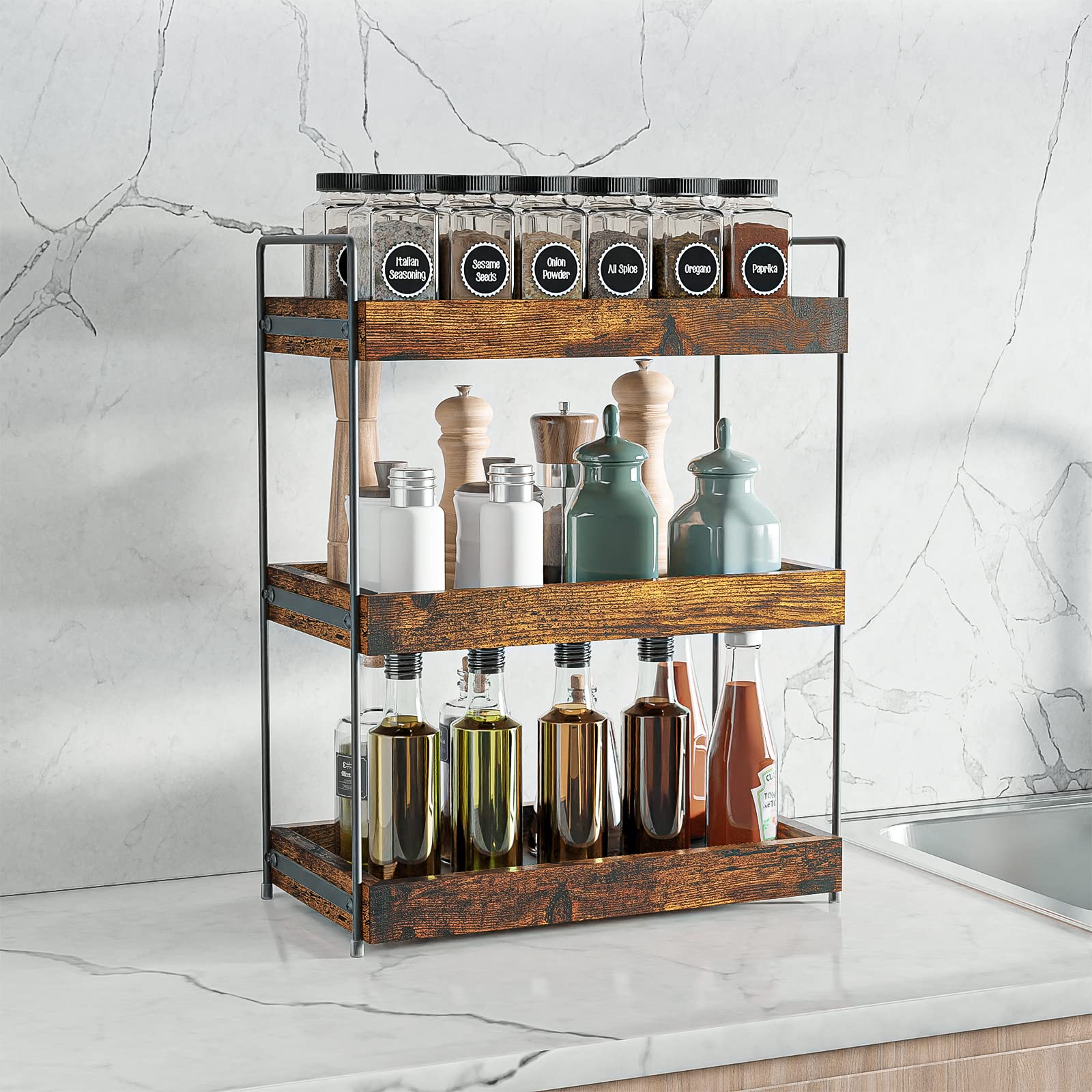 SANRETAHO organizer features a water-resistant finish for easy spill cleanup on counters.