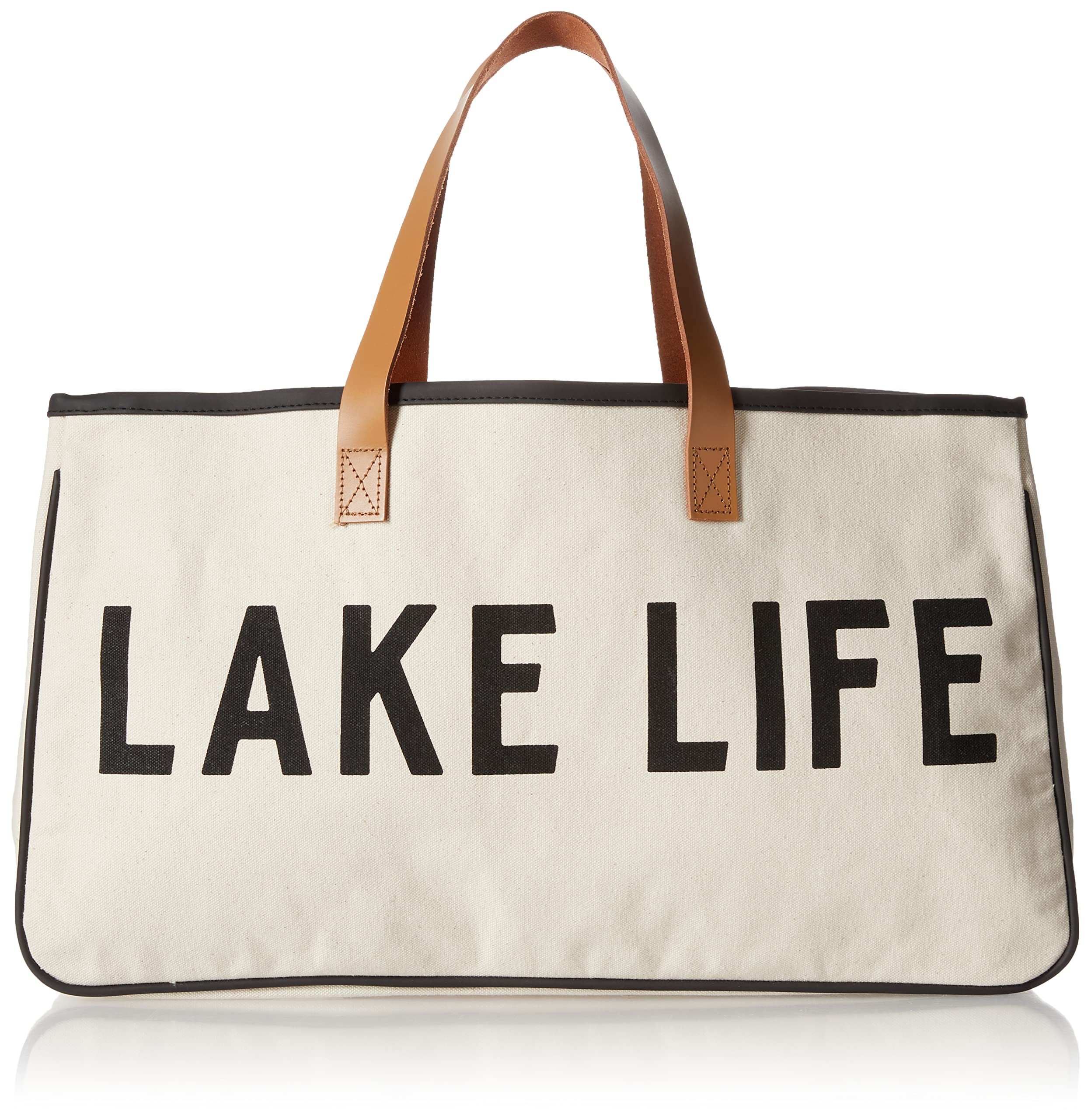 Santa Barbara Design Studio lake life tote front view with leather handles for durable everyday carry
