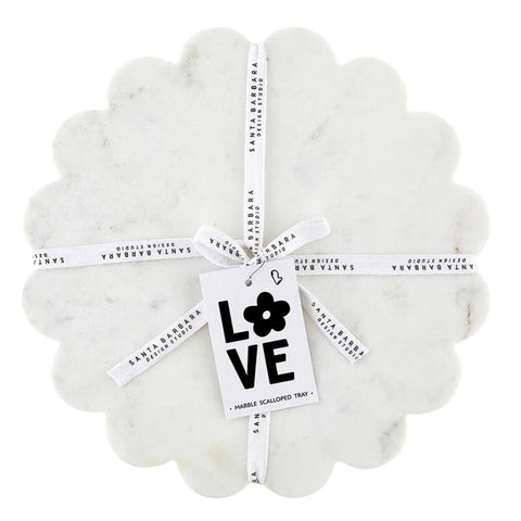 Santa Barbara Design Studio round marble charcuterie board with scalloped edge for elegant entertaining