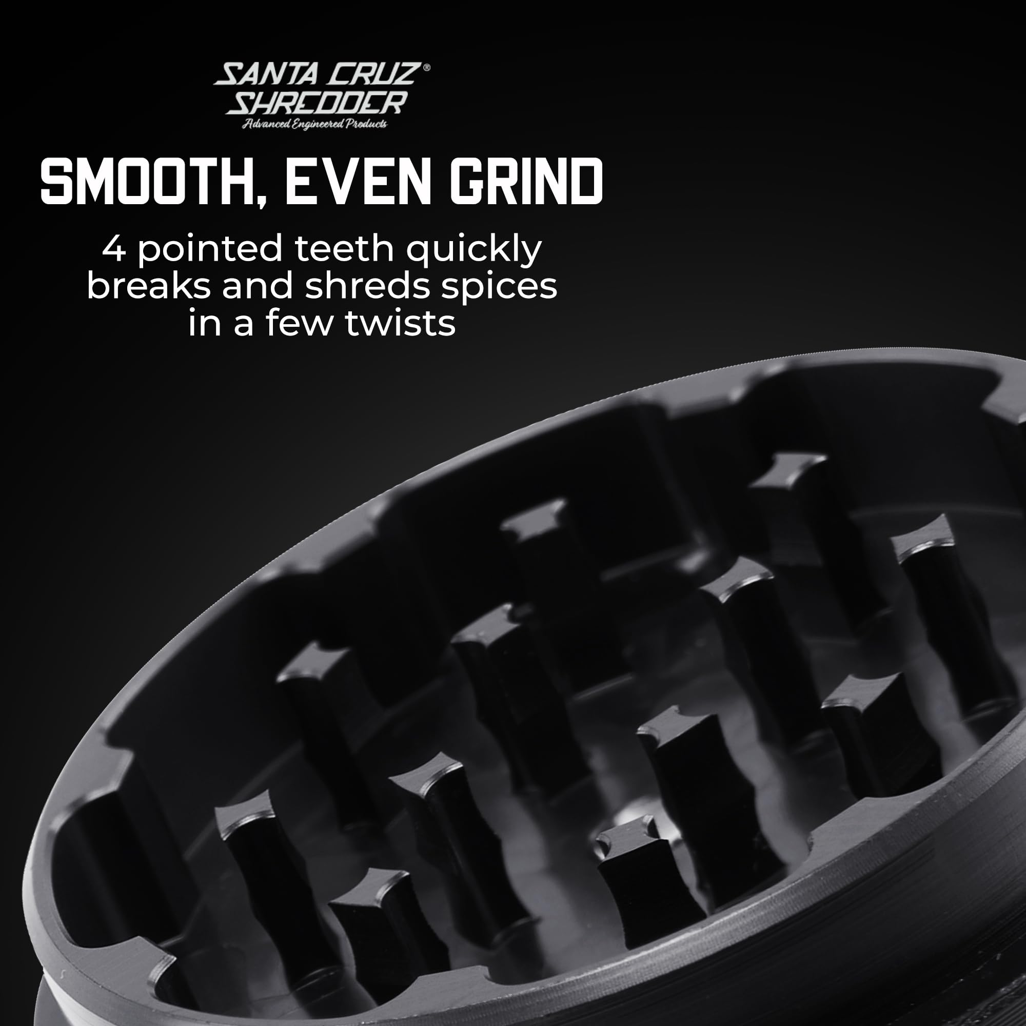 Santa Cruz Shredder with 45 sharp teeth for consistent texture