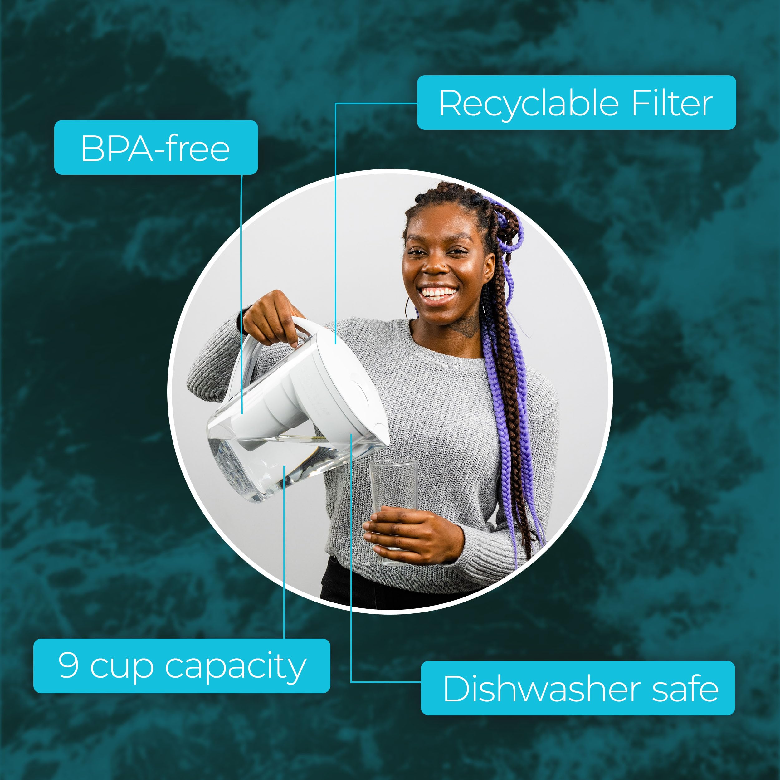 Santevia MINA 9-cup capacity pitcher ready for daily hydration.