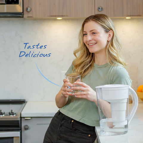 Santevia MINA raises water pH by up to +2.0 units for smoother flavor.