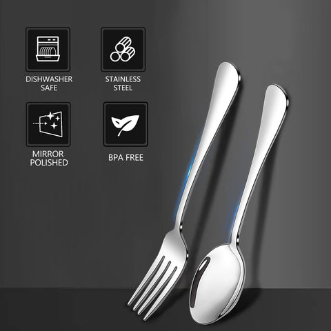 SANTUO six-piece soup spoons with rounded edges for comfortable grip.