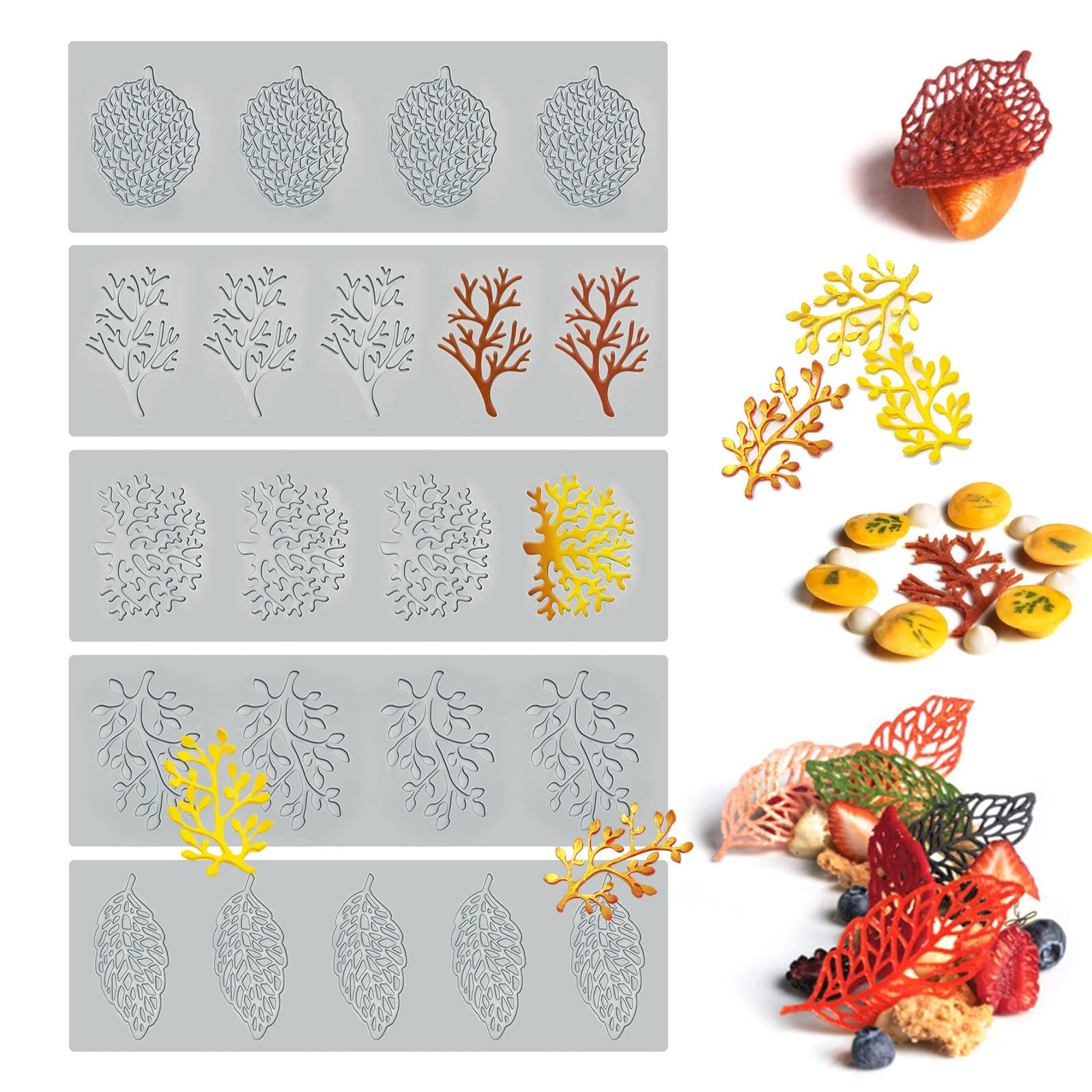 SanZaoGang leaf molds 5pc set for elegant fondant decorations