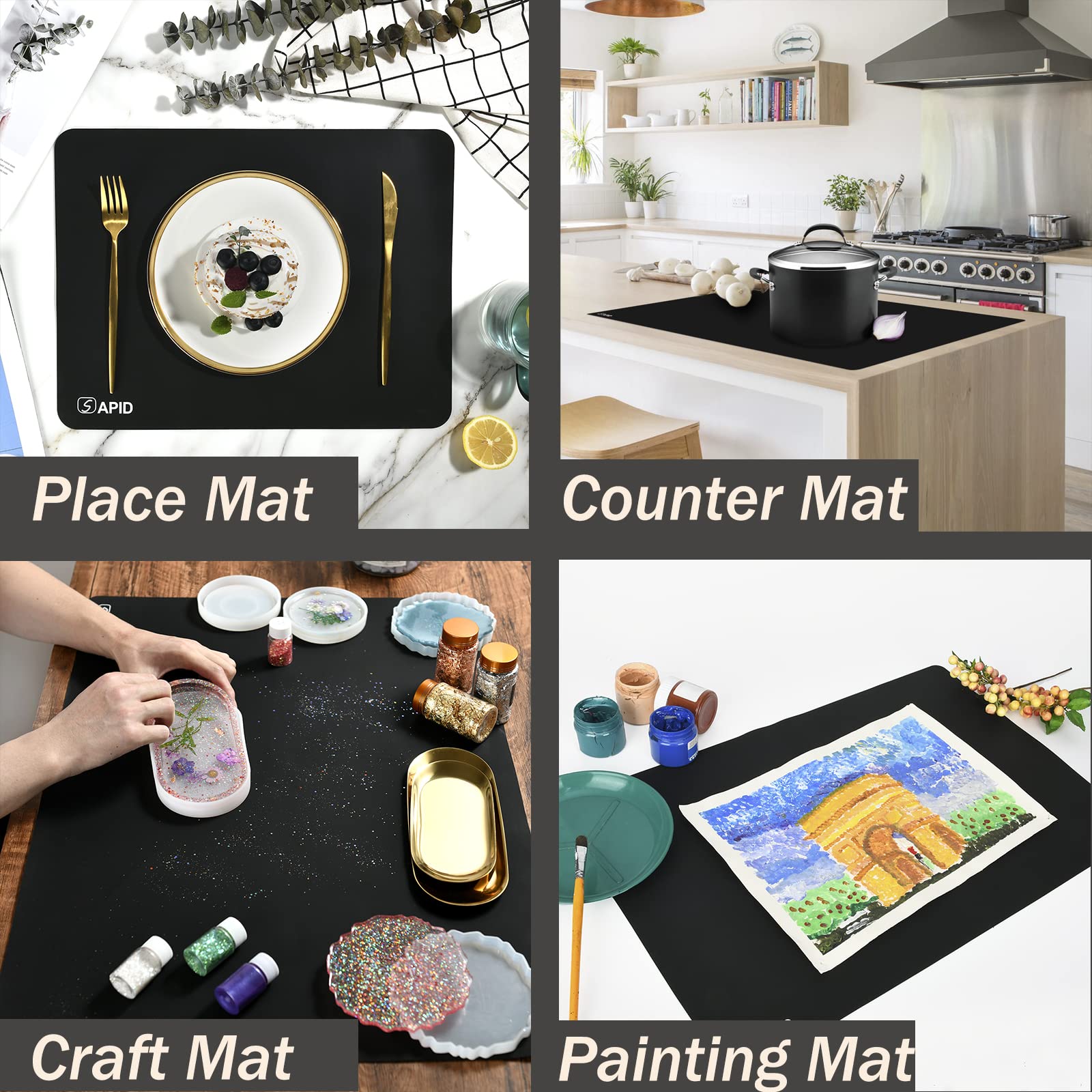 SAPID easy-clean counter protector that can be rolled or folded for storage.