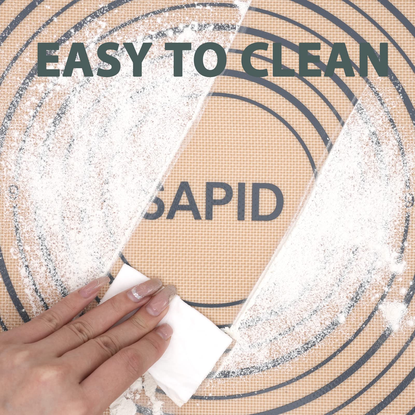 Sapid easy-clean silicone mat resists sticky messes after baking.