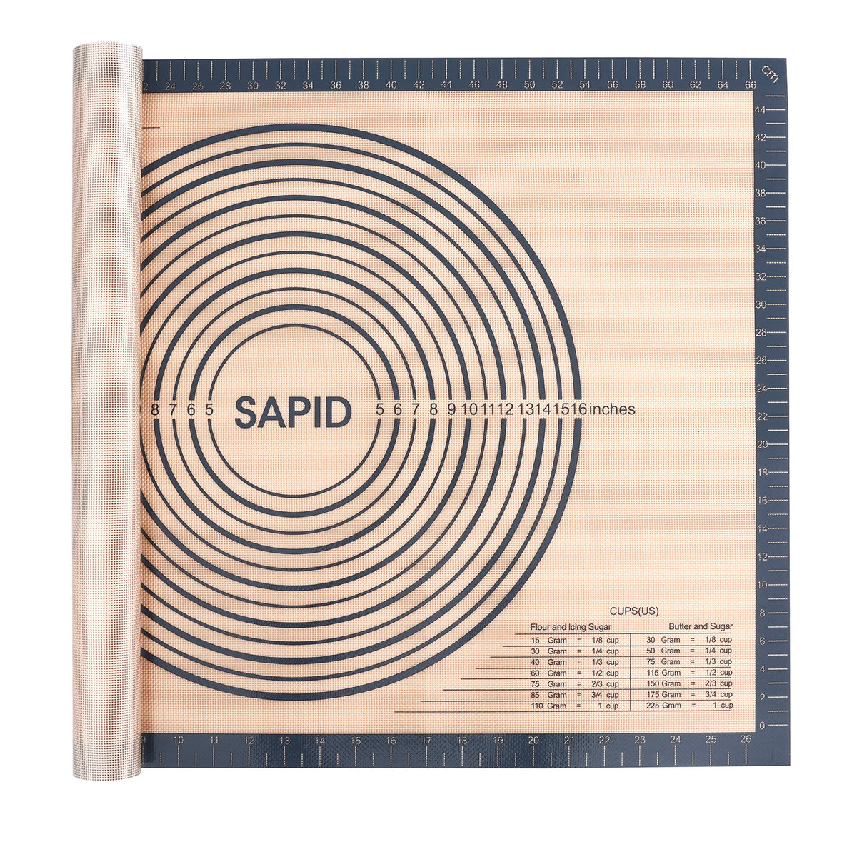 Sapid extra thick pastry mat 20x28in gray provides stable rolling surface.