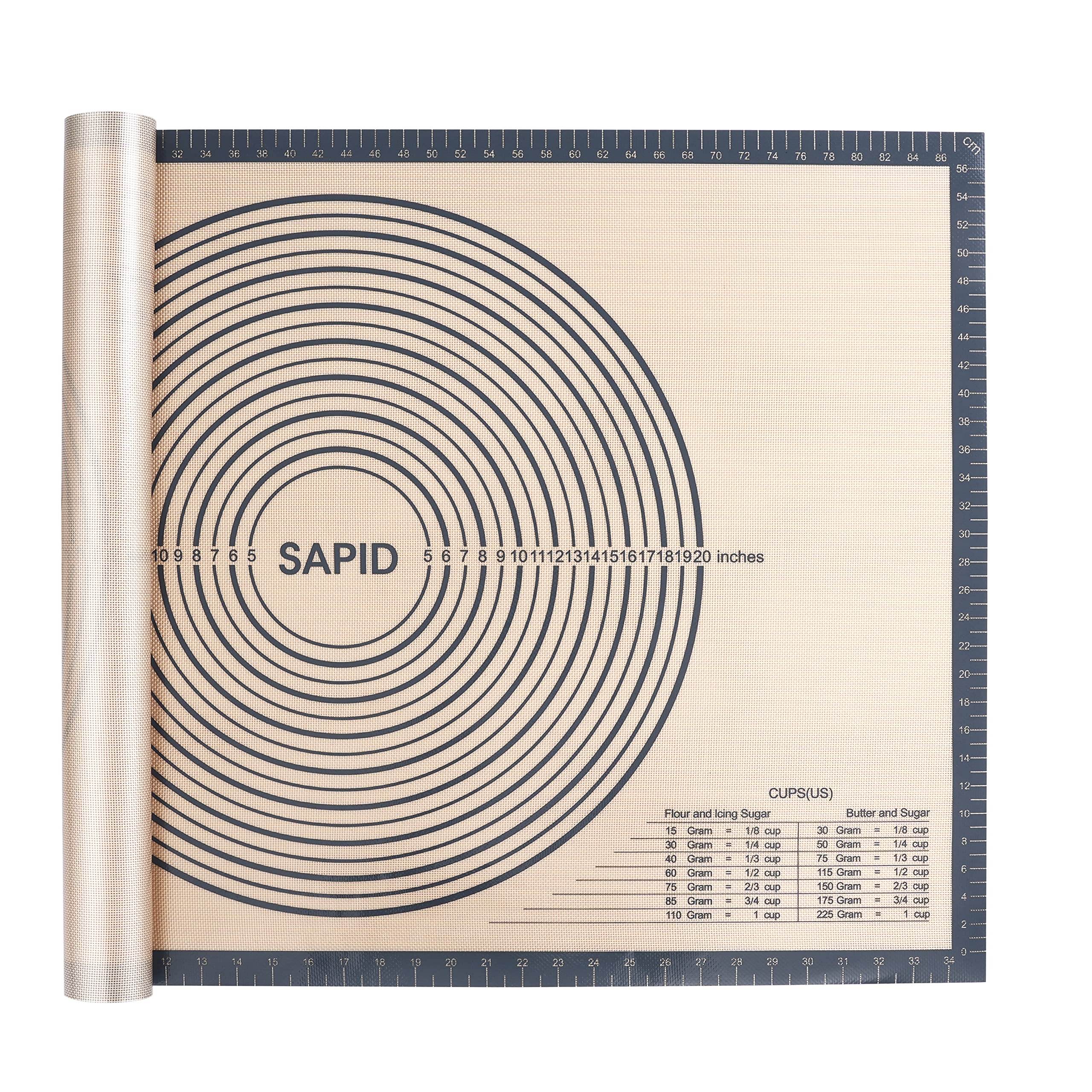 Sapid extra thick silicone pastry mat in gray for large rolling surface.